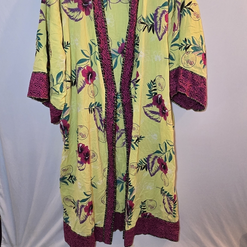 Soft Surroundings Vintage Colorful Boho Floral Print Open Front Kimono, One Size - Picture 2 of 9
